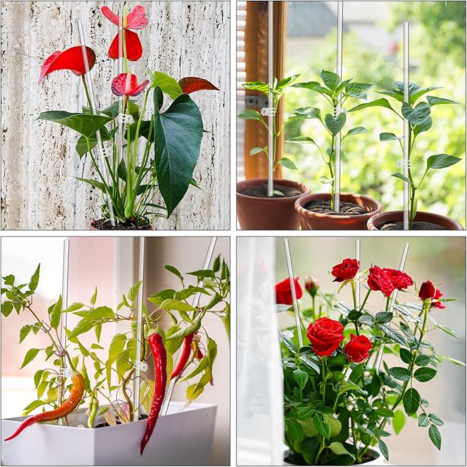 Plant Stakes,Plant Sticks 20PCS Acrylic Clear Plant Support Stakes,16 Inches Garden Single Stem Orchid Stakes for Indoor and Outdoor Plants,Orchid,Potted Plants,Tomatoes,Flowers（with 20PCS Clips）