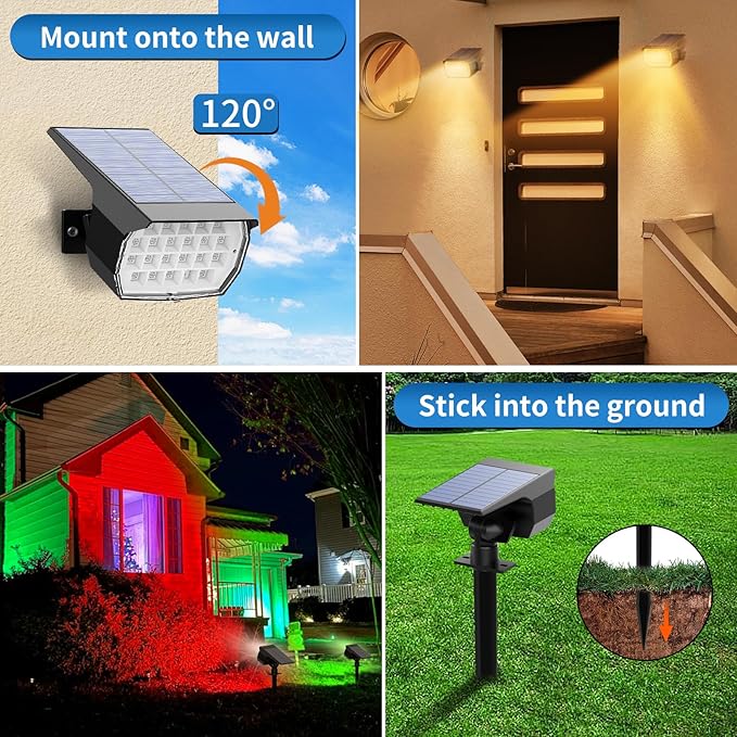 Solar Color Changing Spot Lights Outdoor Waterproof Colored RGB Solar Powered Landscape Lights for Yard 7 Lighting Modes Multicolor Solar Spotlights for Pathway Garden Outside (6 Pack)