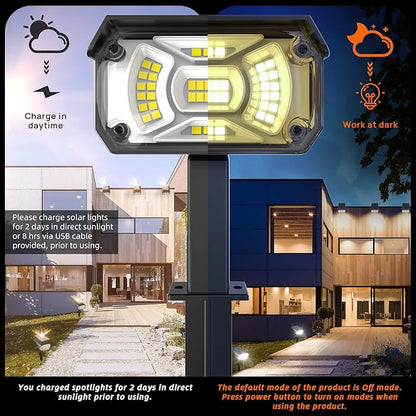 Solar Lights Outdoor Waterproof Landscape Lights, 40 LEDs Solar Spot Lights Outdoor Spotlights with 3 Light Modes, USB & Solar Powered Garden Yard Wall Lights Auto On/Off for Patio 6 Pack
