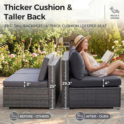 NICESOUL 11 Piece Extra Large Outdoor Furniture Sofa Set, Deep Wide PE Wicker Patio Modular Sectional with Side Tables, 29.3'' High Back Modern Luxury All-Weather Rattan Conversation for Outside, Gray