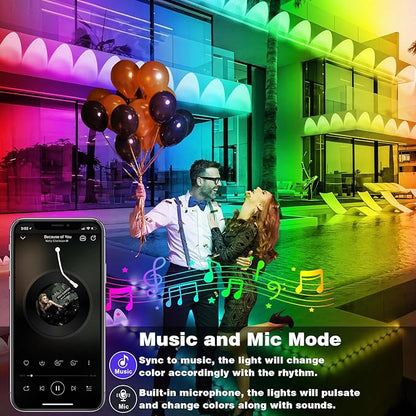FBZ 150FT Permanent Outdoor RGB Lights - IP67 Waterproof with Smart App Control Remote,DIY Scene Modes, Music Synchronization,Eaves Lights for Garden Decor,Deck,Christmas