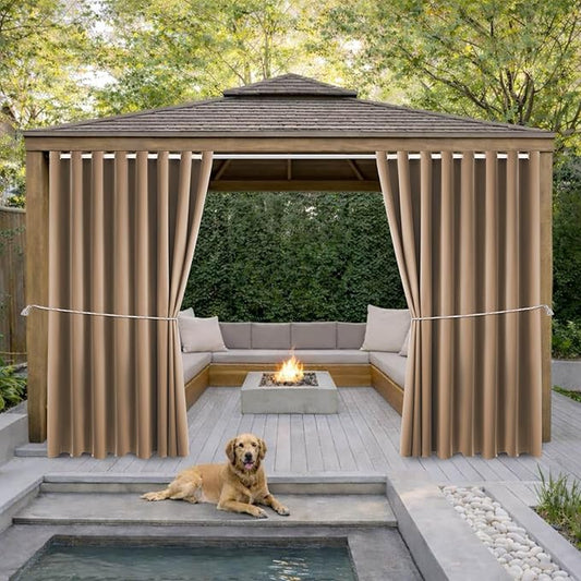 Waterproof Outdoor Curtain W105 x L84 - Grommet Top Sunlight Blocking Window Treatment Drapes Blackout Curtains for Home Bedroom Living Room Outdoor Patio Porch Gazebo (Camel Brown, 2 Panels)