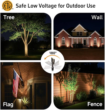 Gardenreet Brass Landscape Lighting - Outdoor Low Voltage Spotlights LED, 12V Wired Uplights, Waterproof Spot Lights, Antique Bronze for Outside Trees with 5W 5000K Daylight MR16 Bulb (4 Pack)