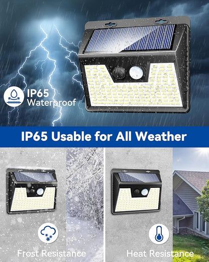 Peasur 140LED Solar Powered Lights Outdoor Waterproof, 3 Packs Motion Sensor Light Ultra-Bright, 3 Modes Fence Security Lighting for Outside Yard Wall Deck Step Garden(Cool White)