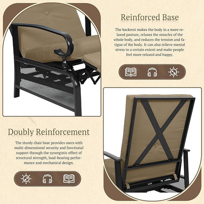 Oakcloud Adjustable Outdoor Lounge Chair Metal Patio Relaxing Recliner Chair with Removable Cushions(Brown)