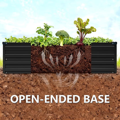 Vengarus 2 Pack 9x3x1FT Galvanized Raised Garden Bed Kit, Outdoor Metal Planter Box for Vegetables, Rectangular Steel Container, Easy Assembly (Black)