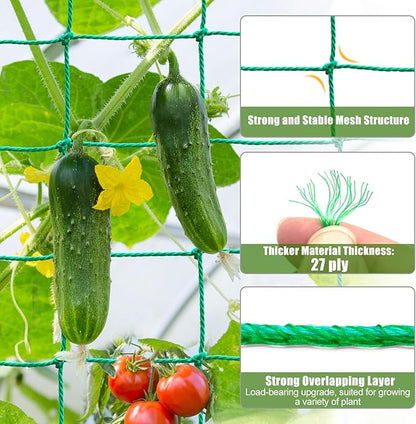 Garden Trellis Netting - Heavy Duty Trellis Net for Climbing Plants, Plant Netting for Cucumber, Tomato, 27 Strands Nylon & 4x4 Inch Mesh, Grow Netting for Fruits, Vegetables, Grape, Bean(6.6x32.8 FT)