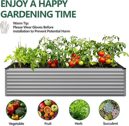 Vengarus 12x2x2FT Galvanized Raised Garden Bed Kit, Large Rectangle Elevated Planter for Vegetables, Flowers, Herbs and Succulents - 359 Gallon Capacity,Silver