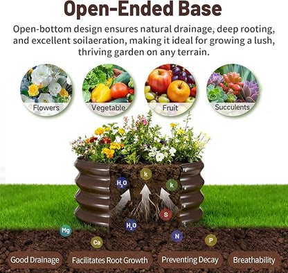 GOOZOO 2PC Galvanized Planter Raised Garden Beds, 2x2x1ft Raised Garden Bed Kit for Gardening Outdoor, Round Metal Land Planter Box for Vegetables, Fruits, Flowers（Brown）