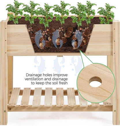 Yaheetech 34x18x30in Raised Garden Bed, Planter Box with Legs & Storage Shelf, Wooden Elevated Vegetable Growing Bed for Backyard, Patio, Balcony