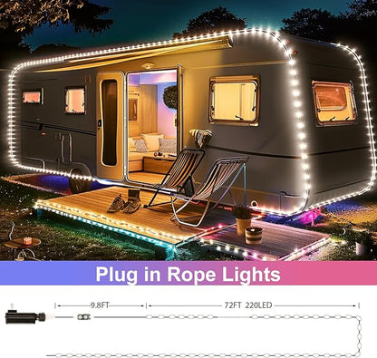 Minetom Color Changing Rope Lights: 72 Ft 220 LED Outdoor String Lights with Plug | Big Twinkle Lights for Bedroom Wedding Patio Garden Christmas Decor | 16 Colors