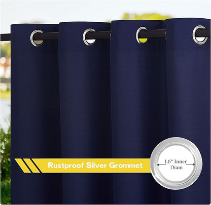 NICETOWN Canvas Outdoor Curtains for Patio Waterproof Extra Long 108" Length, 2 Panels Thermal Insulated Top and Bottom Grommet Privacy Vertical Drapes for Porch/Gazebo, 55" Wide, Dark Blue