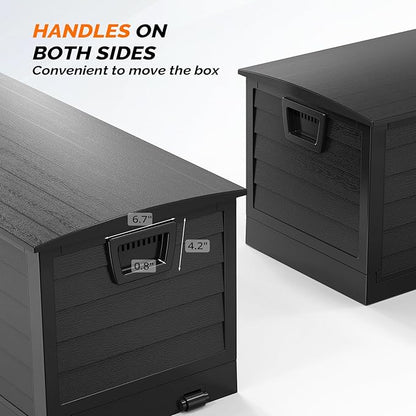 VINGLI 75 Gallon Collapsible Outdoor Storage Box, Simple-to-assemble Plastic Storage Containers with Lid, Patio Deck Box Furniture for Garden, Pool, Balcony, Yard (Full Black)