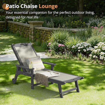 LUE BONA Chaise Lounge Chair Outdoor Set of 2, HDPS and HDPE Wicker Material, Patio Chaise Lounge with Adjustable Backrest, Resin Pool Lounge Chairs with Wheels for Backyard, Poolside and Deck
