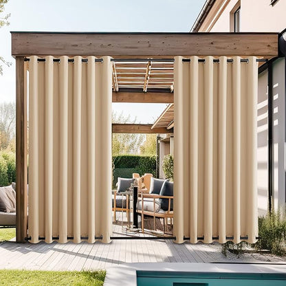 NICETOWN 2 Panels Outdoor Curtains for Patio Waterproof, Rustproof Grommet Top & Bottom Weighted Outdoor Drapes Windproof Thermal Insulated for Balcony/Cabana, Biscotti Beige, W84 x L108
