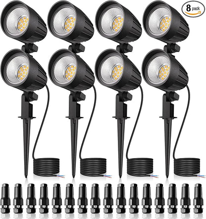 MEIKEE 7W 800lm Low Voltage Landscape Lights, 12V 24V LED Landscape Lighting with Connectors, 2700K IP66 Waterproof Outdoor LED Spotlights for Garden Pathway Yard Decoration (8 Pack)