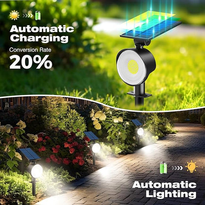 nipify 2 Pack Solar Spot Lights Outdoor Waterproof with 3 Modes, Solar Spotlight Light for Outside Yard Landscape Lighting Pathway Lights Wall, Cool White