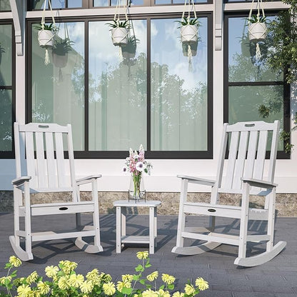 Oversized Rocking Chair, Outdoor Rocking Chair for Adults, All Weather Resistant Porch Rocker for Lawn Garden, White