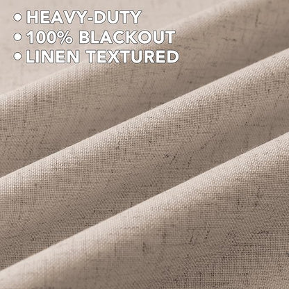 H.VERSAILTEX Linen Curtains 100% Blackout Curtains for Bedroom 63 inch Long Full Light Blocking Nature Linen Blended Window Curtains for Living Room Nickel Grommet (2 Panels, Heathered Sand)