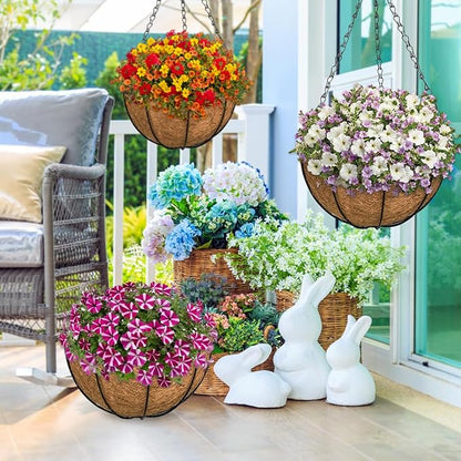 ZeeDix 6 Pack 14 Inch Metal Round Hanging Planter Basket with Coconut Liners Replacement, Hanging planters Baskets with Natural Coco Liner for Outdoor Indoor Planters Flowers Vegetables