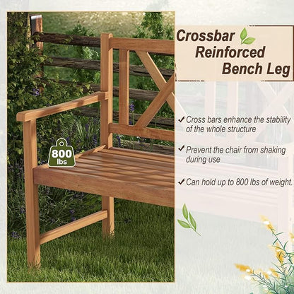 Giantex Patio Garden Bench Loveseat - 2-Person Acacia Wood Bench with Armrest, Backrest, Sturdy Frame, 800lbs Capacity, Outside Park Bench for Patio, Yard, Front Porch, Outdoor Garden Bench, Natural