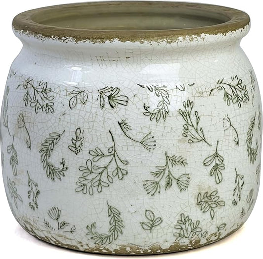 Vintage Ceramic Ice Crack Flower Pot with Drainage Holes, Country Rustic Planters for Indoor and Outdoor,Tuscan Decor,Home,Living Room, Garden Decor, Gardening Gift (Retro)