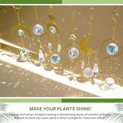HDCRYSTALGIFTS 6 Pack Small Trellis for Potted Plants Indoor with Colorful Crystal Sun Catcher, 13.5'' Metal Plant Stake Suncatchers for Mini Potted Plant Decoration for Home Window Garden