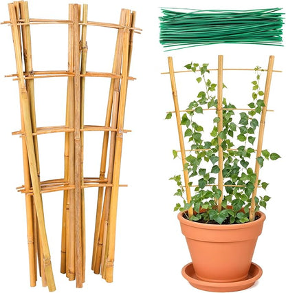 Bamboo Trellis, 12pack 16 Inch Small Plant Wood Bamboo Trellis for Climbing Plants Indoor Potted Plants