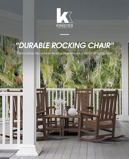 KINGYES Oversized Outdoor Rocking Chair, All-Weather Patio Rocking Chairs for Porch, HDPE Outdoor Patio Rockers with High Back & Wide Seat for Garden, Lawn, Coffee