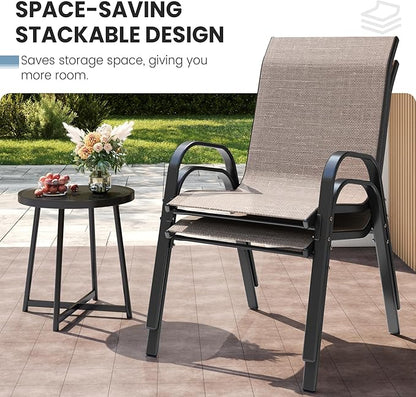 Patio Dining Chairs Set of 8, Outdoor High Stacking Chairs，Breathable Seat Fabric and Alloy Steel Frame for Backyard, Porch, Garden, Sunroom (Light Brown)