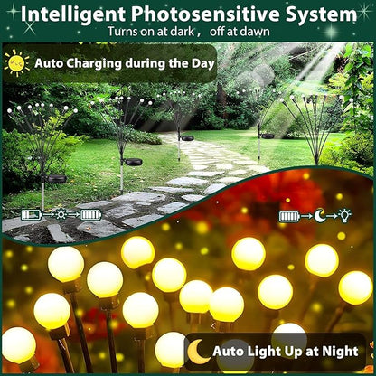 6-Pack Garden Solar Lights, 48 LED Solar Lights Outdoor for Garden Decor, Waterproof Firefly Light Outdoor (Sway by Wind), Swaying Light for Outside Yard Pathway Landscape Decorations (Warm White)