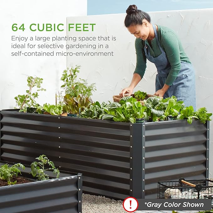 Best Choice Products 8x4x2ft Outdoor Metal Raised Garden Bed, Deep Root Planter Box for Vegetables, Herbs & Flowers, 478-Gallon Capacity, 100% Non Toxic Materials - Dark Brown Wood Grain