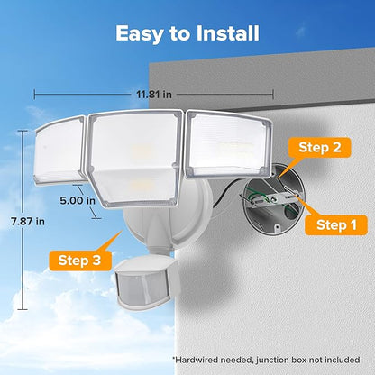LUTEC 80W 9000LM LED Security Lights Motion Sensor Outdoor Lights, 4 Head LED Flood Lights Outdoor 5000K Daylight, IP65 Waterproof, Motion Detected Lights for Outside, Garage, Yard (White) - 2 Pack
