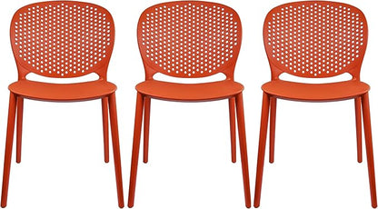 2xhome Set of 3 Patio Dining Chairs | Modern Stackable Outdoor Pool Side Chair | Weather Resistant Plastic for Yard, Porch, Balcony, Kitchen, Orange
