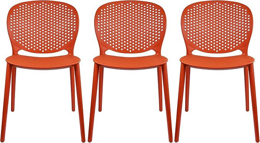 2xhome Set of 3 Patio Dining Chairs | Modern Stackable Outdoor Pool Side Chair | Weather Resistant Plastic for Yard, Porch, Balcony, Kitchen, Orange