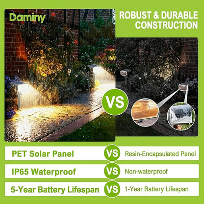 DAMINY Solar Spotlights Waterproof IP65,Auto On/Off,3000K 2 Lighting Modes Solar spot Lights for Garden,Pathway,Yard,Landscape-6 Pack