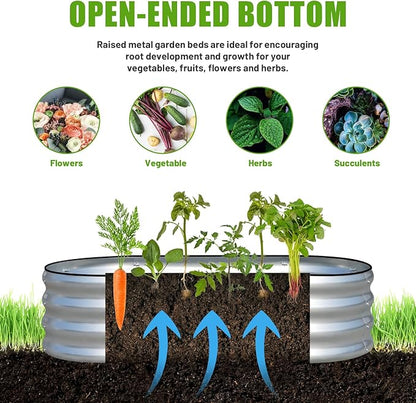 SnugNiture Galvanized Raised Garden Bed Outdoor, 2 Pcs 4x2x1ft Oval Metal Planter Box for Planting Plants Vegetables, Silver