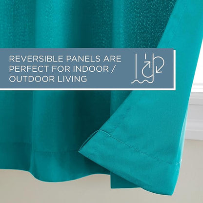 TOWN & COUNTRY BASICS Cabana Solid Heavyweight Indoor Outdoor Curtains, Light Filtering Opacity with Grommet Top, Water Repellent, 2-Pack Set, 54"x108", Teal
