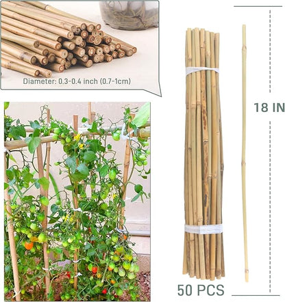 50Pcs / 18 inch Bamboo Plant Stakes for Indoor Outdoor Plants, Garden Plant Support Sticks, Poles for Tomato Vegetables Beans Trees Potted Climbing Plants(0.32''-0.4'')