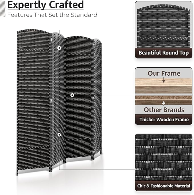 Sorbus 4 Panel Room Divider 6 ft. Tall - Privacy Screen, Extra Wide Double Hinged Panels, Mesh Hand-Woven Design, Partition Room Dividers and Folding Privacy Screens, Wall Divider for Room Separation