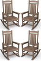 KINGYES HDPE Outdoor Rocking Chair Set of 4, All-Weather Poly Patio Rocking Chairs with 330lbs Support for Adults, Brown