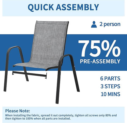 PIZZELLO Patio Chairs Set of 8 - Outdoor Stackable Dining Chairs for All Weather - Lightweight Textilene Outdoor Chair Sets with Armrests - 330Lbs Capacity - for Backyard Garden Porch Poolside (Grey)
