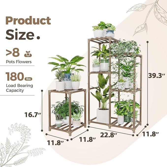 Bamworld Plant Stand Indoor Corner Plant Shelf Wood Plant Holder for Multiple Plants Tall Flower Stands Plants Table Rack Garden Patio Lawn Window 03H, Brown