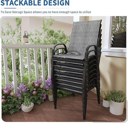 PIZZELLO Patio Chairs Set of 8 - Outdoor Stackable Dining Chairs for All Weather - Lightweight Textilene Outdoor Chair Sets with Armrests - 330Lbs Capacity - for Backyard Garden Porch Poolside (Grey)