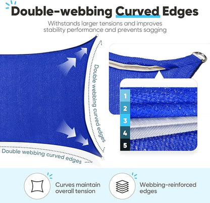 Quictent 12x16ft Rectangular Sun Shade Sail 185G HDPE Canopy 98% UV Block Outdoor Patio Garden Commercial Deck with Hardware Kit Blue