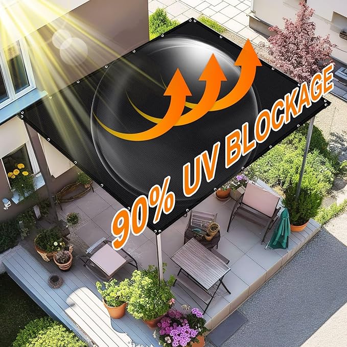 Artpuch 90% Sun Shade Cloth, 5 x 12 FT Pergola Shade Cover Canopy with Grommets, Sun Screen Fabric Tarp for Patio, Outdoor, Garden, Backyard, Black