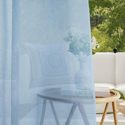 RYB HOME Outdoor Sheer Curtains - Waterproof Linen Like Semitransparent Drapes Glare Control UV Protection for Outside Living Space, Patio, Lanai, W 54" x L 84", 2Pcs, Navy Blue