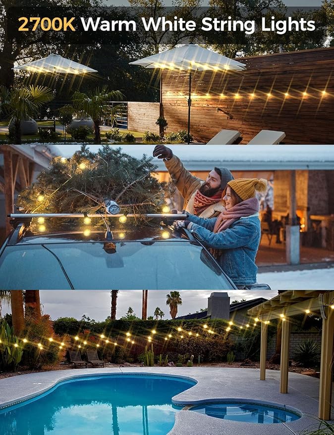 XMCOSY+ Patio Lights, Smart 50Ft Outdoor String Lights with 25 Dimmable G40 Globe Bulbs, APP Control, Work with Alexa, Connectable Waterproof LED Outdoor Light