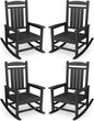 KINGYES HDPE Outdoor Rocking Chair Set of 4, Widened Seat Patio Rocking Chair, Oversized All Weather Patio Rocker, Black