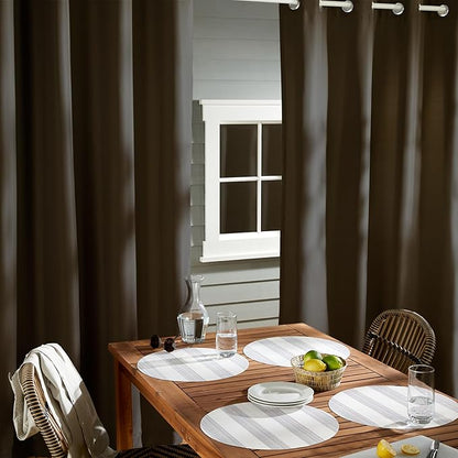 TOWN & COUNTRY BASICS Cabana Solid Heavyweight Indoor Outdoor Curtains, Light Filtering Opacity with Grommet Top, Water Repellent, 2-Pack Set, 54"x108", Chocolate